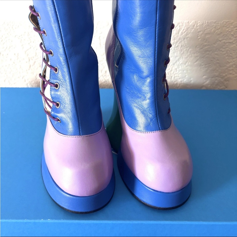 John Fluevog ULTRA VOG GRAND NATIONAL Platform Leather Boots Chunky Steampunk 10 - Picture 3 of 12